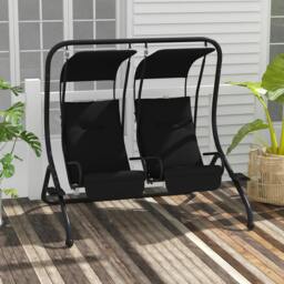 Rackhams Canopy Swing 2 Separate Relax Chairs w/ Handrails, Cup Holders - Black - 1 - Swing Chair