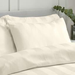 Rackhams So Soft Satin Stripe Duvet Cover Set Cream - Super King - Cream - thumbnail 2