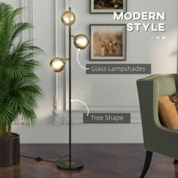 Rackhams Modern Floor Lamp with Glass Global Shade 3 Light - thumbnail 4