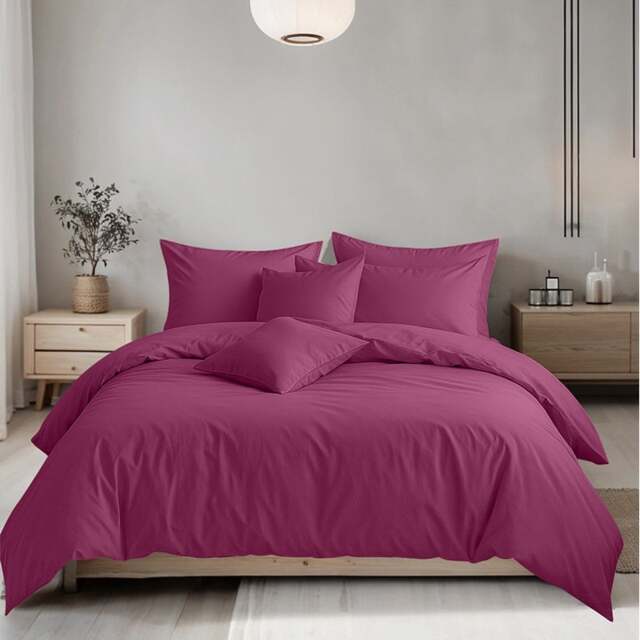 Rackhams Plain Dyed Easy Care Polycotton Duvet Cover And Pillowcase/s Set Bed Linen - Fuchsia - Double - image 1