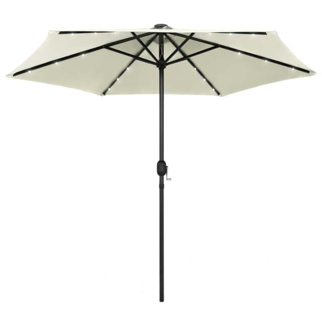 Rackhams Parasol with LED Lights and Aluminium Pole 270 cm Sand White - White - Fabric (100% polyester), aluminium