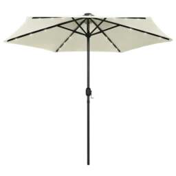 Rackhams Parasol with LED Lights and Aluminium Pole 270 cm Sand White - White - Fabric (100% polyester), aluminium
