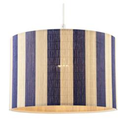 Rackhams Chic Natural Brown Bamboo Lamp Shade with Navy Midnight Blue Stripes - thumbnail 2