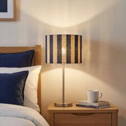 Rackhams Chic Natural Brown Bamboo Lamp Shade with Navy Midnight Blue Stripes - thumbnail 6