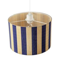 Rackhams Chic Natural Brown Bamboo Lamp Shade with Navy Midnight Blue Stripes - thumbnail 3