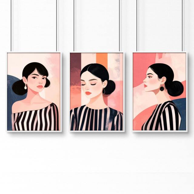 Rackhams Frames Living Room - Set of 3 Boho Women Wall art Prints - A4 8.27 x 11.69 in / 21 x 29.7 cm - Satin Photo paper 280 gsm - White Frame - image 1