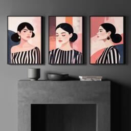 Rackhams Frames Living Room - Set of 3 Boho Women Wall art Prints - A4 8.27 x 11.69 in / 21 x 29.7 cm - Satin Photo paper 280 gsm - White Frame - thumbnail 5