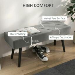 Rackhams End of Bed Bench with X-Shape Design and Steel Legs, Upholstered Hallway Bench for Bedroom, Grey - thumbnail 4