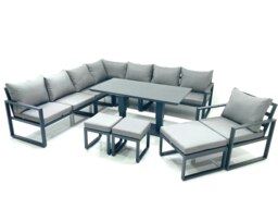 Rackhams 11 Seater Outdoor Aluminium Garden Furniture Set with Corner Sofa, Chair, 3 Footstools & Adjustable Rising Dining Table - Dark Grey - thumbnail 2