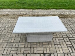Rackhams Rattan Outdoor Garden Funiture Set Height Adjustable Rising Lifting Table Sofa Dining Set with 2 Armchairs 2 Side Tables Footstools - thumbnail 4