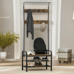 Rackhams Industrial Coat Rack Stand With 2 Shelves & 8 Hooks