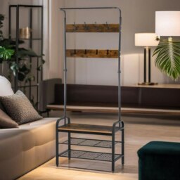 Rackhams Industrial Coat Rack Stand With 2 Shelves & 8 Hooks - thumbnail 6