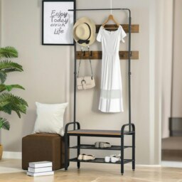 Rackhams Industrial Coat Rack Stand With 2 Shelves & 8 Hooks - thumbnail 3