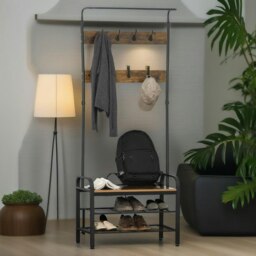 Rackhams Industrial Coat Rack Stand With 2 Shelves & 8 Hooks - thumbnail 2