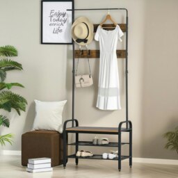 Rackhams Industrial Coat Rack Stand With 2 Shelves & 8 Hooks - thumbnail 4