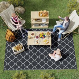 Rackhams Reversible Waterproof Outdoor Rug W/ Carry Bag, 182 x 274 cm, Black - Black - 182 x 274 x 0.3cm