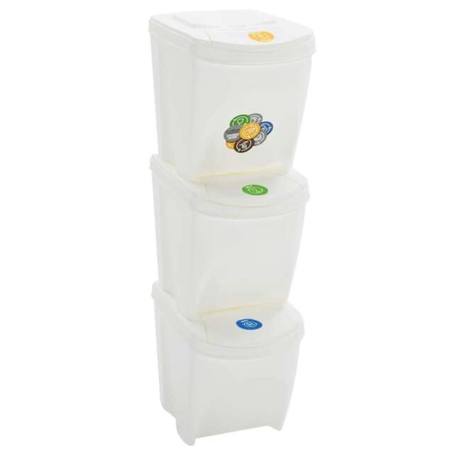 Rackhams Stackable Garbage Bin Boxes 3 pcs White 75 L Polypropylene