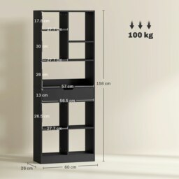 Rackhams Freestanding Bookcase Display Shelf with Drawer for Home Office - thumbnail 3