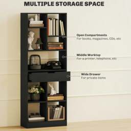 Rackhams Freestanding Bookcase Display Shelf with Drawer for Home Office - thumbnail 5