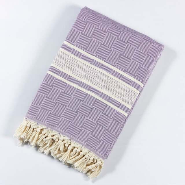 Rackhams Linear Cotton Blanket - Bedspread - Super King (270 x 260 cm) - Lilac on Natural - image 1