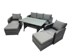 Rackhams 7 Seat Outdoor Wicker PE Rattan Garden Furniture Set Dining Table Sofa Set with 2 Big Stool Dark Grey Mixed - thumbnail 2