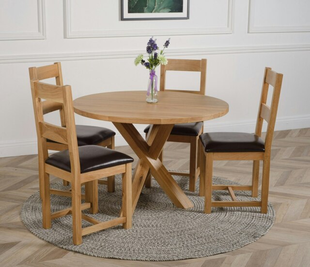 Rackhams Oregon Round Oak Dining Table with 4 Lincoln Oak Chairs - 1 - Natural Oak - 4 chairs - image 1