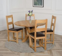 Rackhams Oregon Round Oak Dining Table with 4 Lincoln Oak Chairs - 1 - Natural Oak - 4 chairs - thumbnail 3
