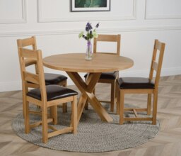 Rackhams Oregon Round Oak Dining Table with 4 Lincoln Oak Chairs - 1 - Natural Oak - 4 chairs - thumbnail 1