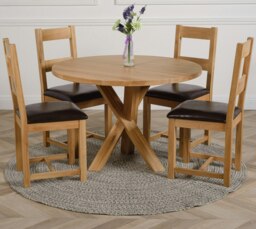Rackhams Oregon Round Oak Dining Table with 4 Lincoln Oak Chairs - 1 - Natural Oak - 4 chairs - thumbnail 2
