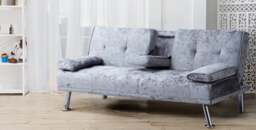 Rackhams Verona Crushed Velvet Sofa Bed with Drink Cup Holder - Silver - thumbnail 3