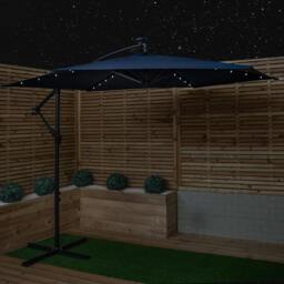 Rackhams 3m Solar Powered Cantilever Lit Banana Garden Parasol with Crank Handle & White LED Lights in Blue - thumbnail 2