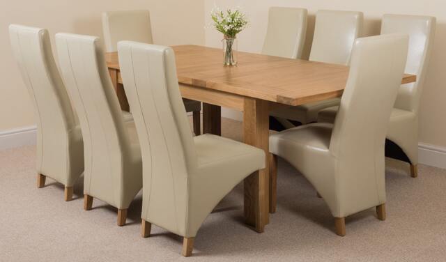 Rackhams Seattle Oak Extending Dining Table with Lola Leather Chairs - 8 chairs - Ivory - image 1