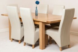 Rackhams Seattle Oak Extending Dining Table with Lola Leather Chairs - 8 chairs - Ivory - thumbnail 3