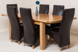 Rackhams Seattle Oak Extending Dining Table with Lola Leather Chairs - 8 chairs - Ivory - thumbnail 4