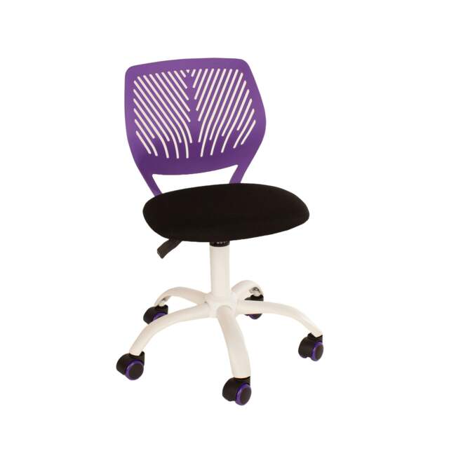 Rackhams Compact Teenage Study Desk Chair, Purple Plastic Seat, Black Fabric Seat