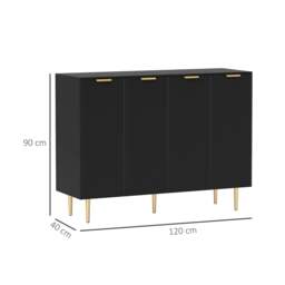 Rackhams Sideboard Buffet Cabinet with Adjustable Shelves, Black - Matte black, gold accents - Sideboard - Black - thumbnail 3