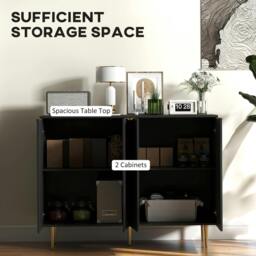 Rackhams Sideboard Buffet Cabinet with Adjustable Shelves, Black - Matte black, gold accents - Sideboard - Black - thumbnail 4