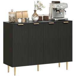 Rackhams Sideboard Buffet Cabinet with Adjustable Shelves, Black - Matte black, gold accents - Sideboard - Black - thumbnail 2