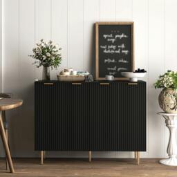 Rackhams Sideboard Buffet Cabinet with Adjustable Shelves, Black - Matte black, gold accents - Sideboard - Black