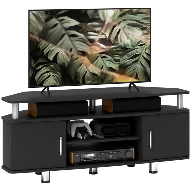 Rackhams TV Unit Cabinet for TVs up to 55 Inches with Storage Shelves and Cupboard, Entertainment Centre for Living Room, Black - image 1