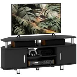 Rackhams TV Unit Cabinet for TVs up to 55 Inches with Storage Shelves and Cupboard, Entertainment Centre for Living Room, Black - thumbnail 1