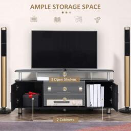 Rackhams TV Unit Cabinet for TVs up to 55 Inches with Storage Shelves and Cupboard, Entertainment Centre for Living Room, Black - thumbnail 5