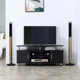 Rackhams TV Unit Cabinet for TVs up to 55 Inches with Storage Shelves and Cupboard, Entertainment Centre for Living Room, Black - thumbnail 2