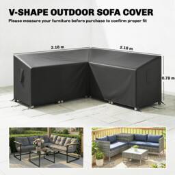 Rackhams V-Shaped Sectional Sofa Cover Waterproof Anti-UV, Black - 1 - 216 L cm x 216 W cm x 78 H cm - Furniture Cover - thumbnail 3