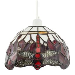 Rackhams Deep Red and White Stained Glass Dragonfly Tiffany Pendant Shade