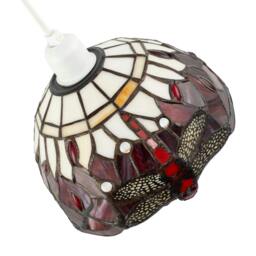 Rackhams Deep Red and White Stained Glass Dragonfly Tiffany Pendant Shade - thumbnail 3