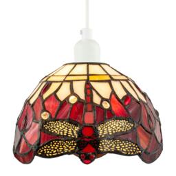 Rackhams Deep Red and White Stained Glass Dragonfly Tiffany Pendant Shade - thumbnail 2
