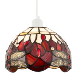 Rackhams Deep Red and White Stained Glass Dragonfly Tiffany Pendant Shade - thumbnail 5