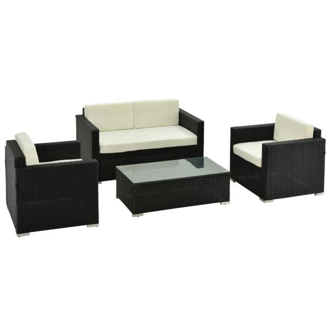 Rackhams 4-Seater Rattan Sofa Set Garden Rattan Furniture Wicker Steel Chair Seat Furniture Patio Rattan Garden Sofa Black - image 1