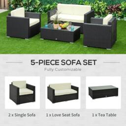 Rackhams 4-Seater Rattan Sofa Set Garden Rattan Furniture Wicker Steel Chair Seat Furniture Patio Rattan Garden Sofa Black - thumbnail 5